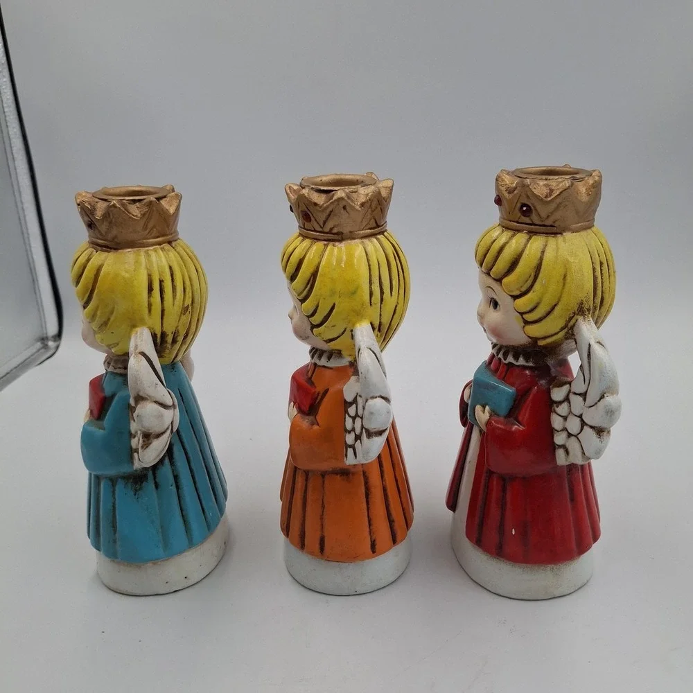 VTG Set of 3 Christmas Homco Choir Carolers Angels Candle Holders Christmas
